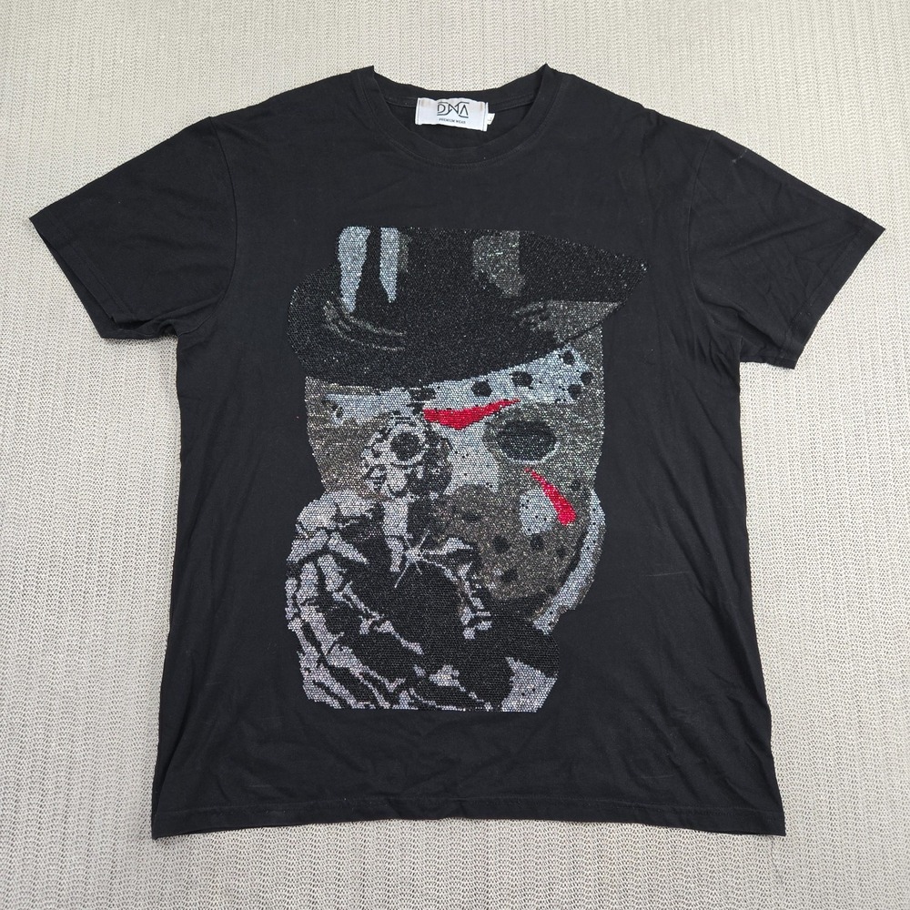 DNA Premium Wear Shirt Men Large Black Rhinestone Freddy Friday 13th Hockey Mask